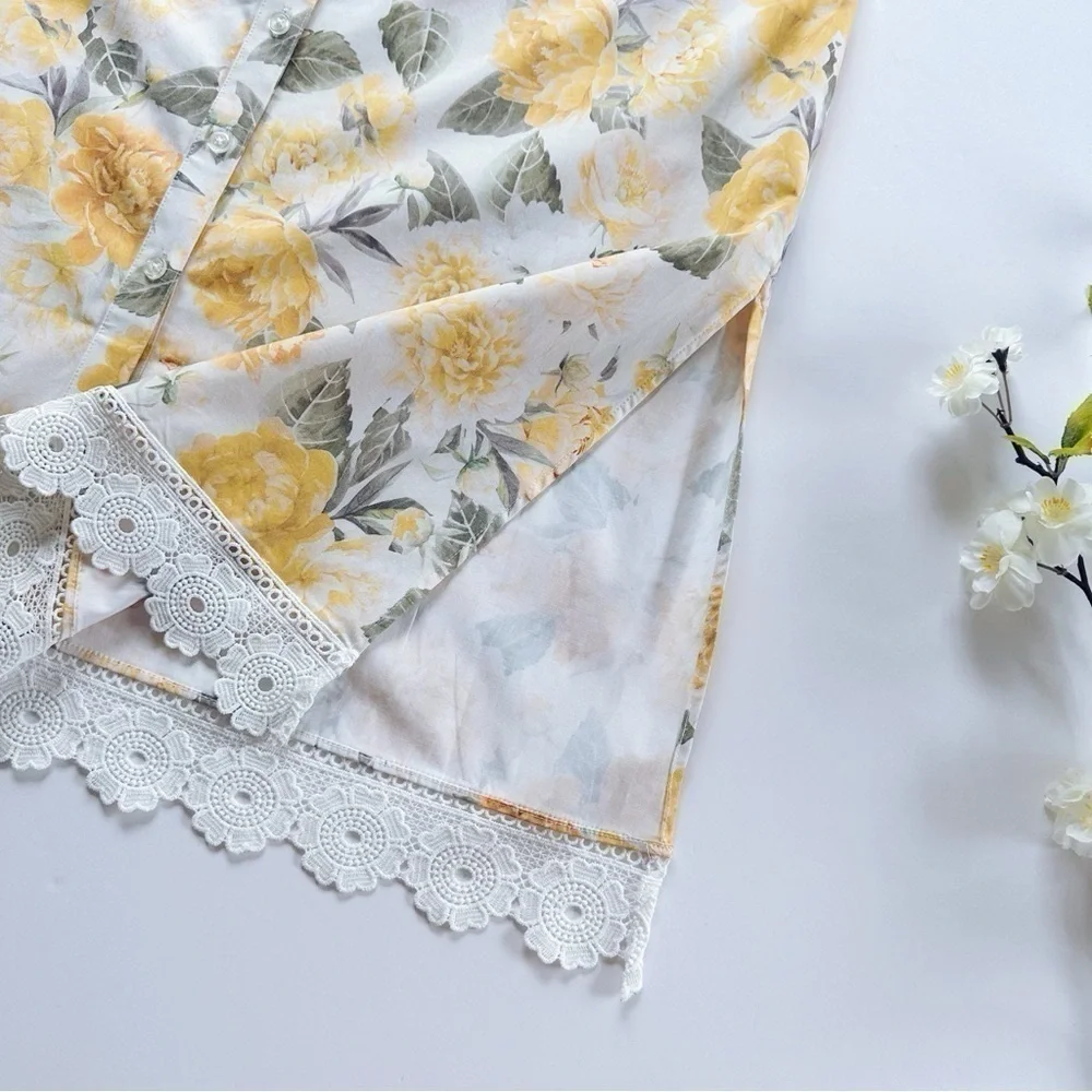 NEW Rachel Parcell Sleeveless Floral Midi Shirt Dress Ivory Yellow 10 - Picture 14 of 16